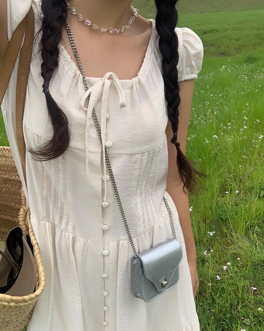 單排扣抽繩連身裙