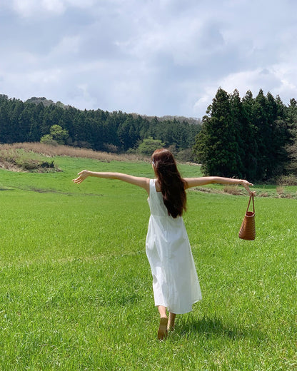 簡約收腰無袖立體感連身裙