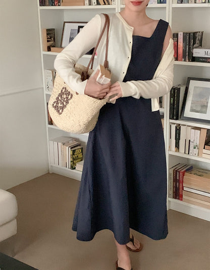 簡約收腰無袖立體感連身裙