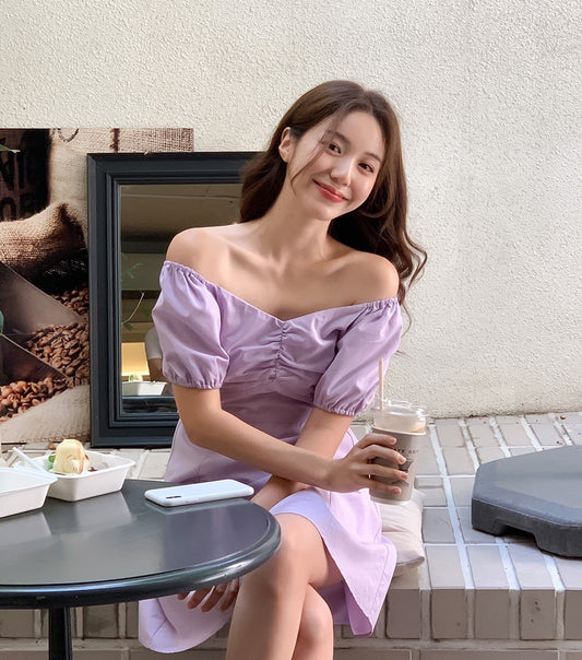 一字領V領兩穿收腰連身裙