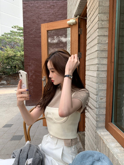 純色短袖T恤+小吊帶set