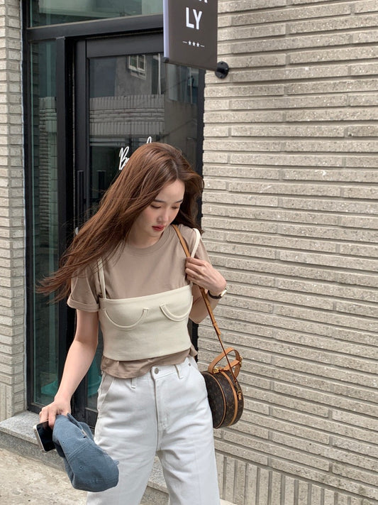 純色短袖T恤+小吊帶set