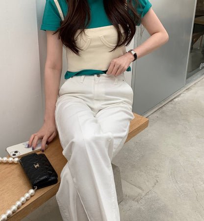 純色短袖T恤+小吊帶set