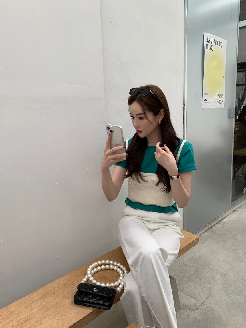 純色短袖T恤+小吊帶set