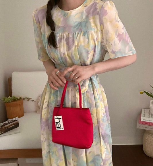 法式系帶碎花雪紡長裙