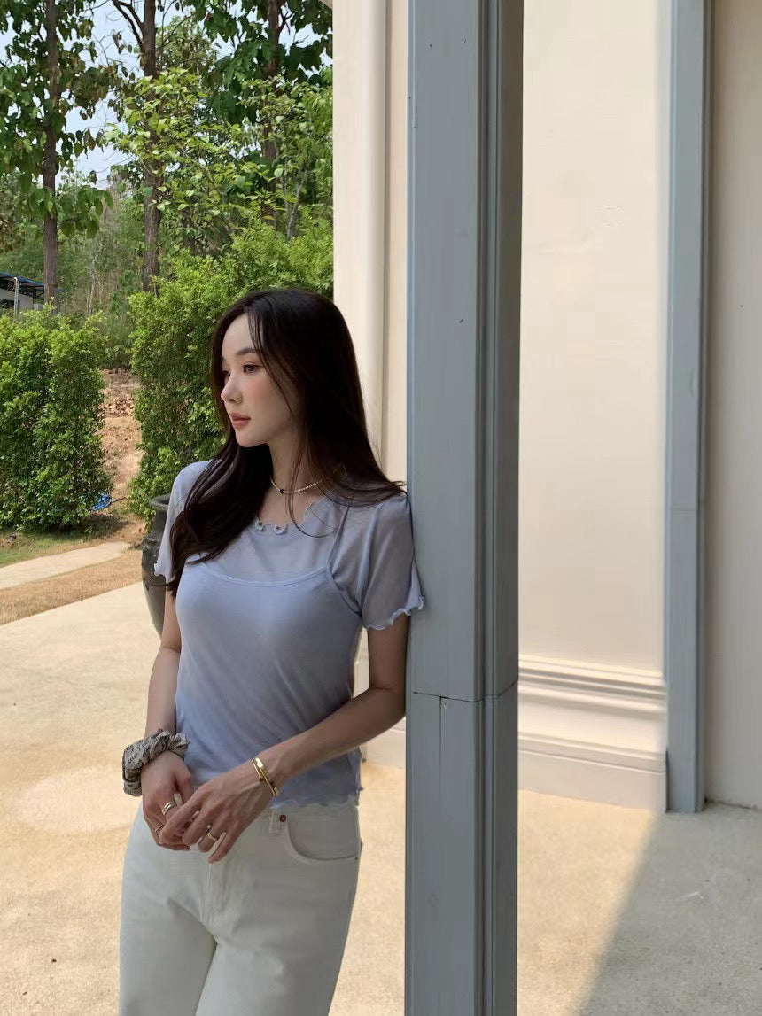 Minimalist Crew Neck Short Sleeve T-Shirt + Suspender Set