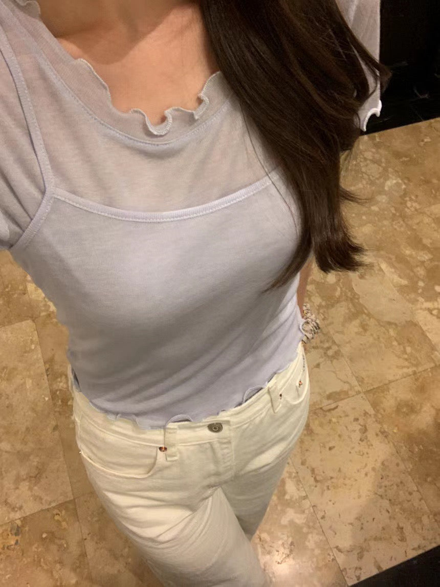 Minimalist Crew Neck Short Sleeve T-Shirt + Suspender Set