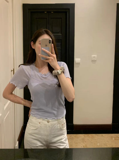 Minimalist Crew Neck Short Sleeve T-Shirt + Suspender Set