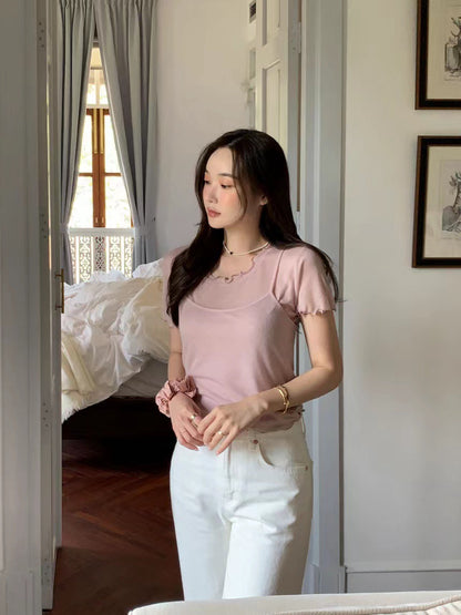 Minimalist Crew Neck Short Sleeve T-Shirt + Suspender Set