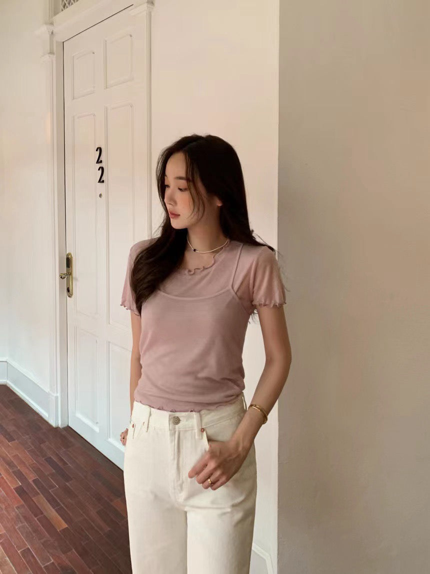 Minimalist Crew Neck Short Sleeve T-Shirt + Suspender Set