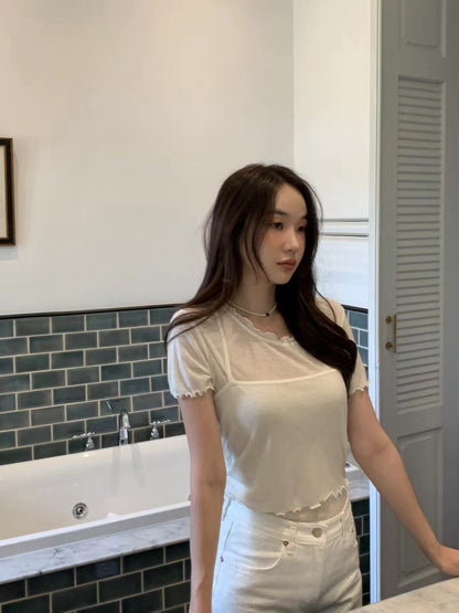 Minimalist Crew Neck Short Sleeve T-Shirt + Suspender Set