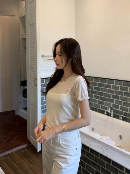 Minimalist Crew Neck Short Sleeve T-Shirt + Suspender Set