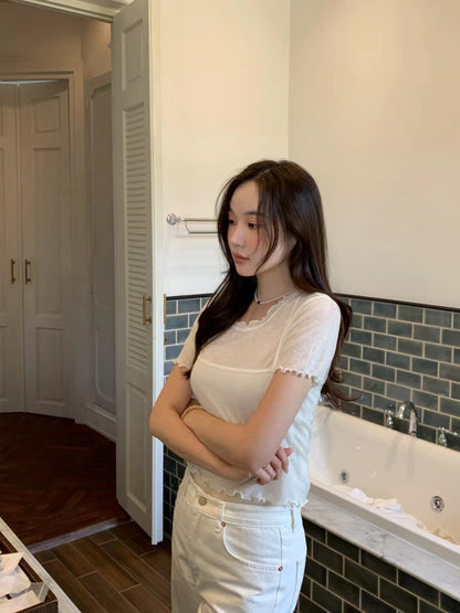 Minimalist Crew Neck Short Sleeve T-Shirt + Suspender Set