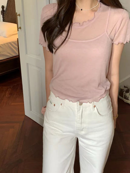 Minimalist Crew Neck Short Sleeve T-Shirt + Suspender Set