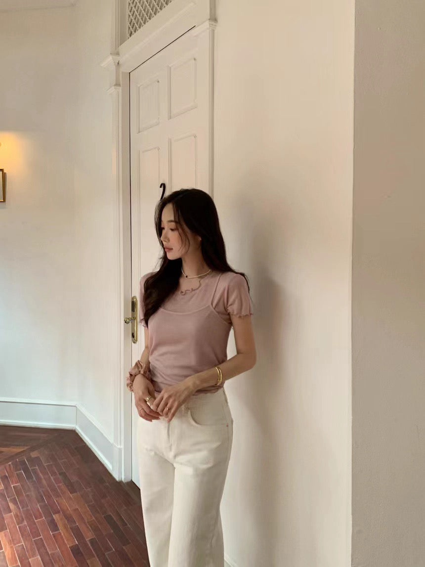 Minimalist Crew Neck Short Sleeve T-Shirt + Suspender Set