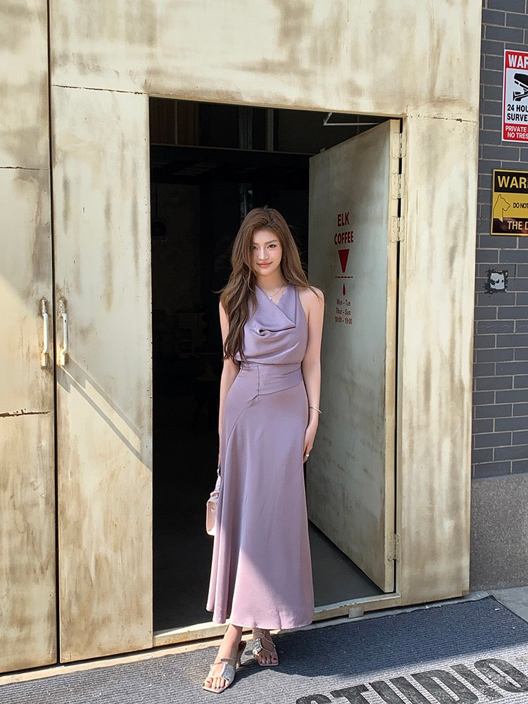 V-neck Cinched Waist Belted Dress