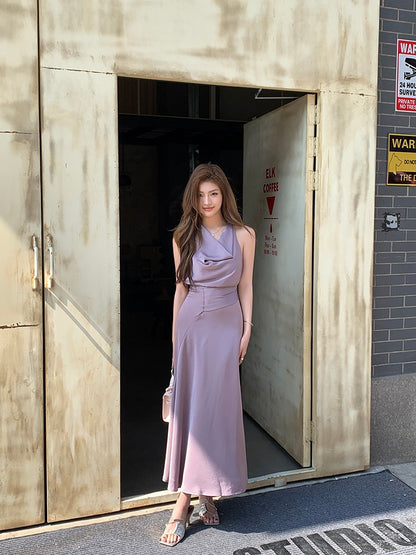 V-neck Cinched Waist Belted Dress