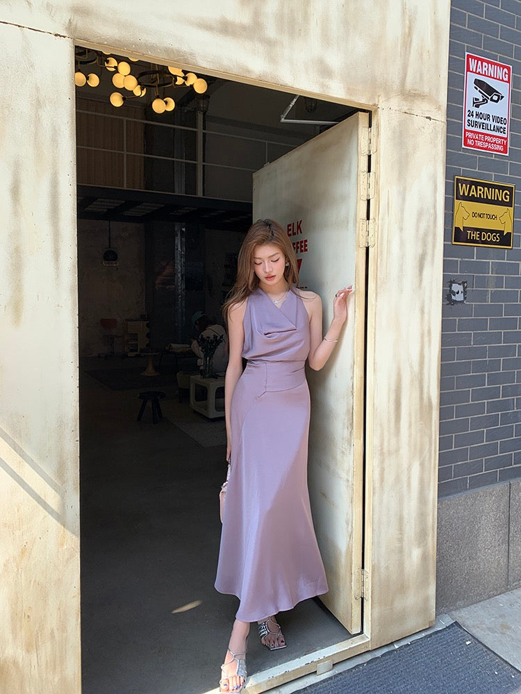 V-neck Cinched Waist Belted Dress