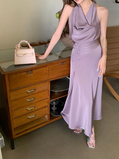 V-neck Cinched Waist Belted Dress