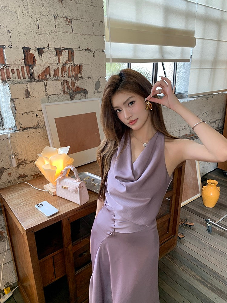 V-neck Cinched Waist Belted Dress