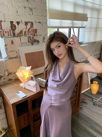 V-neck Cinched Waist Belted Dress