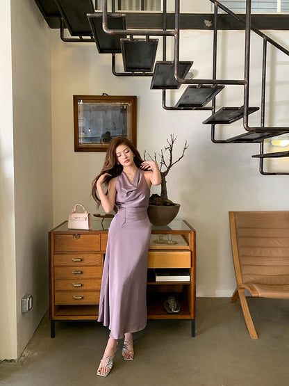 V-neck Cinched Waist Belted Dress