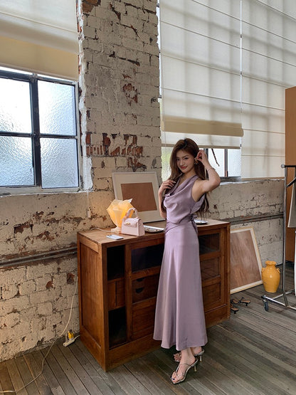 V-neck Cinched Waist Belted Dress