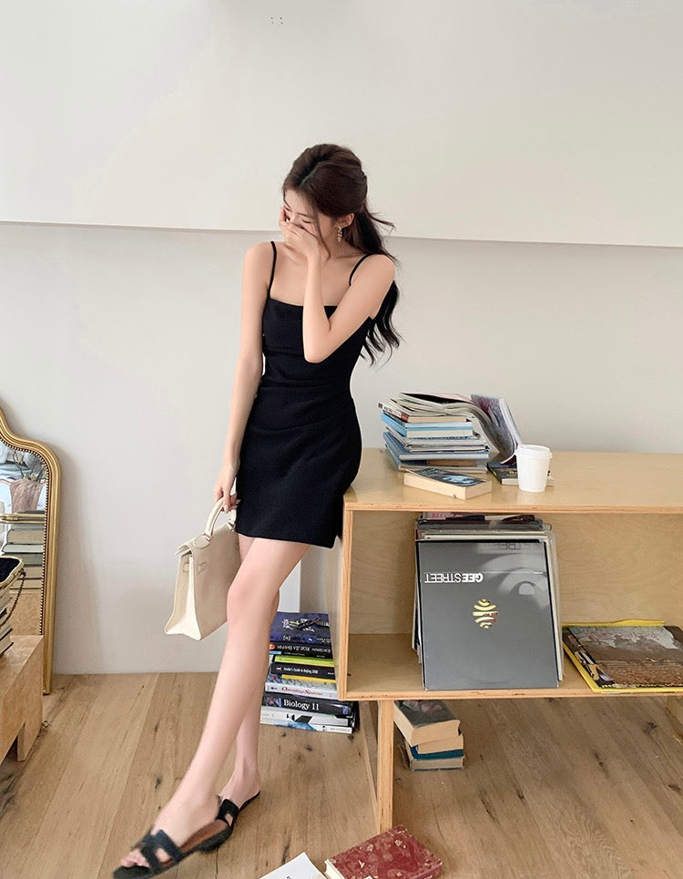 褶皺收腰吊帶裙