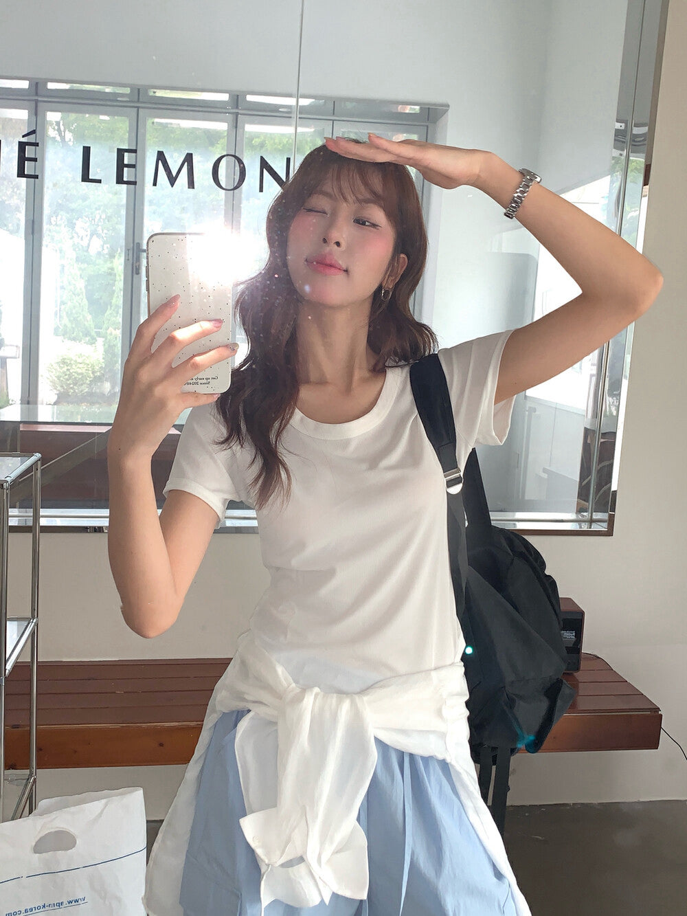 Solid Color U-Neck Stretch Short Sleeve