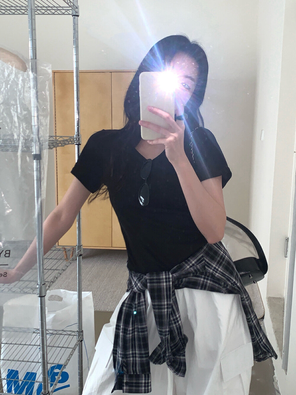 Solid Color U-Neck Stretch Short Sleeve