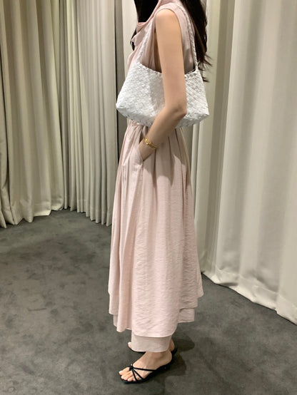 Sleeveless Smocked Waist Dress with Draped Neckline