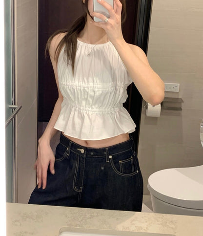 ネック掛けプリーツタンクトップ