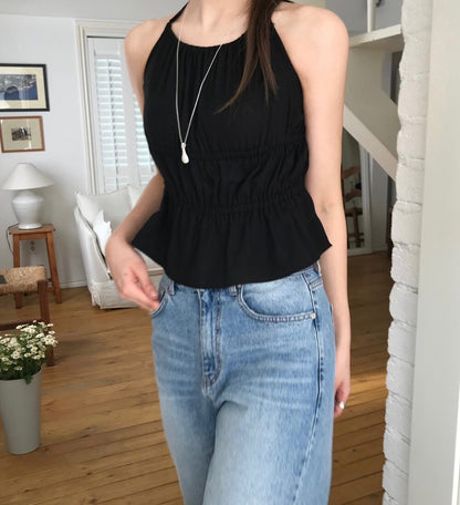 ネック掛けプリーツタンクトップ