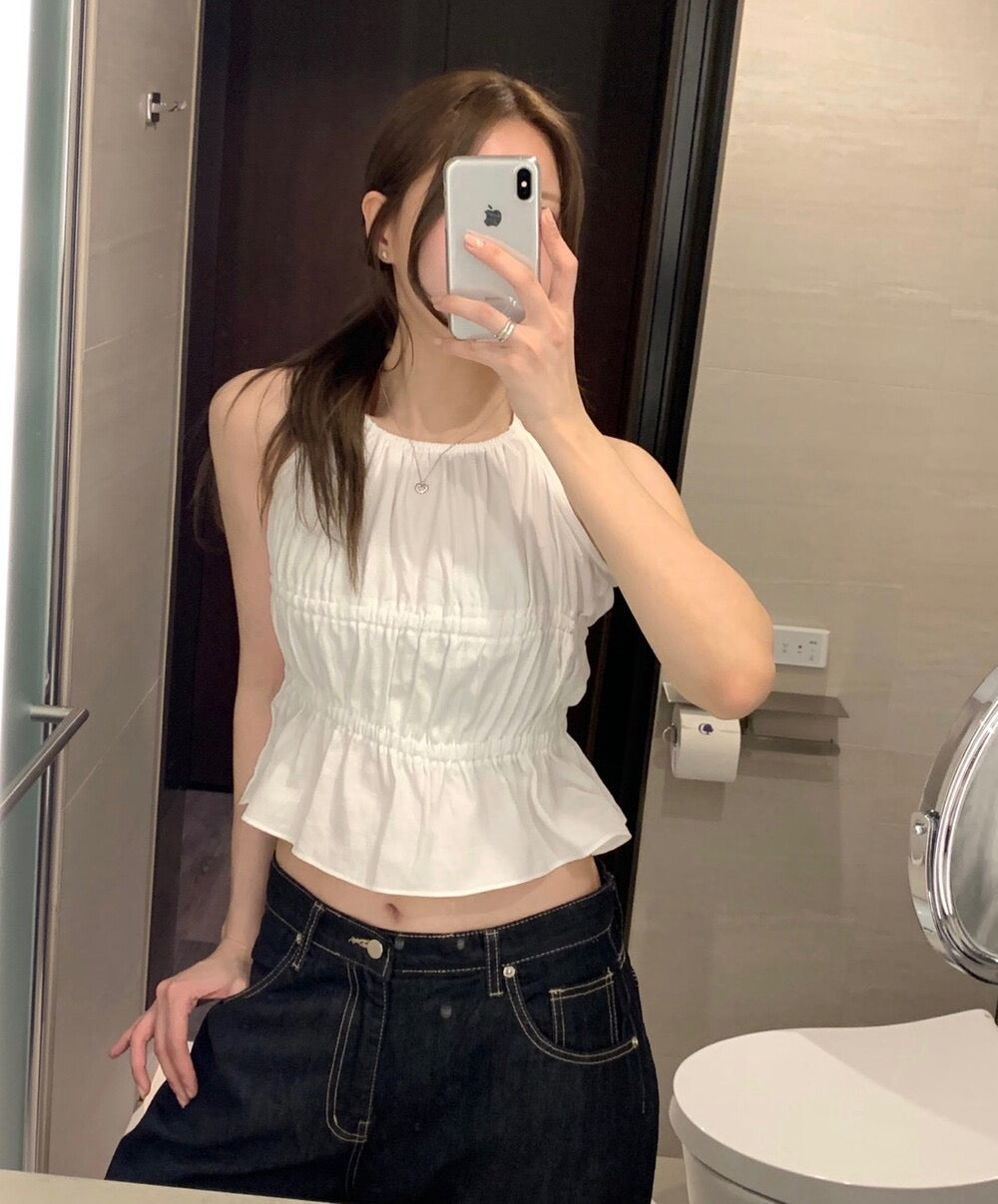 ネック掛けプリーツタンクトップ