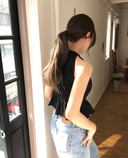 ネック掛けプリーツタンクトップ