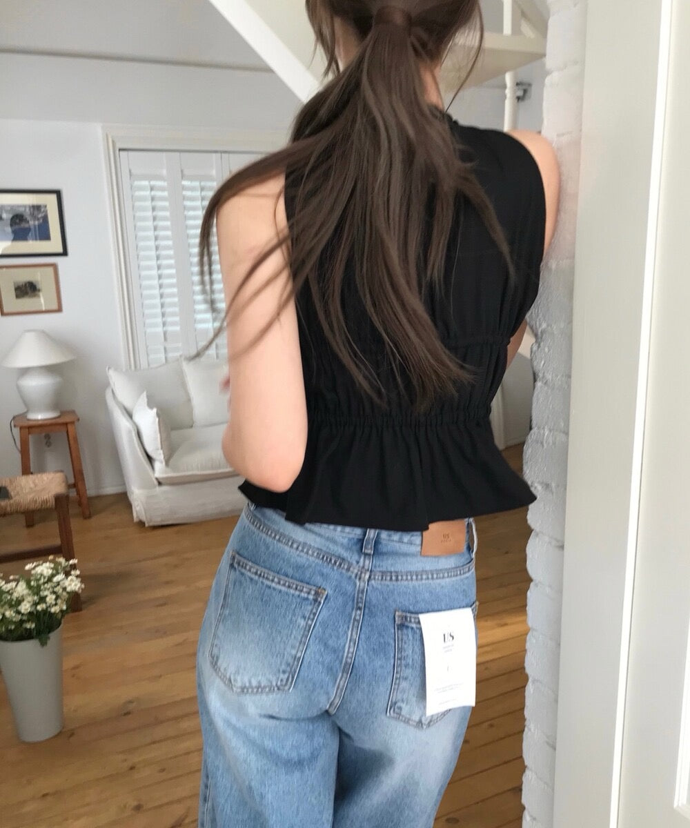 ネック掛けプリーツタンクトップ