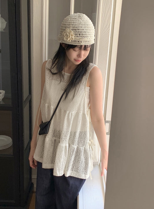 法式蕾絲側邊系帶馬甲