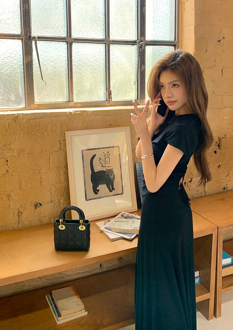 Backless Waist Top + Skirt Set