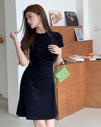 Pleated Waist-Cinching Dress