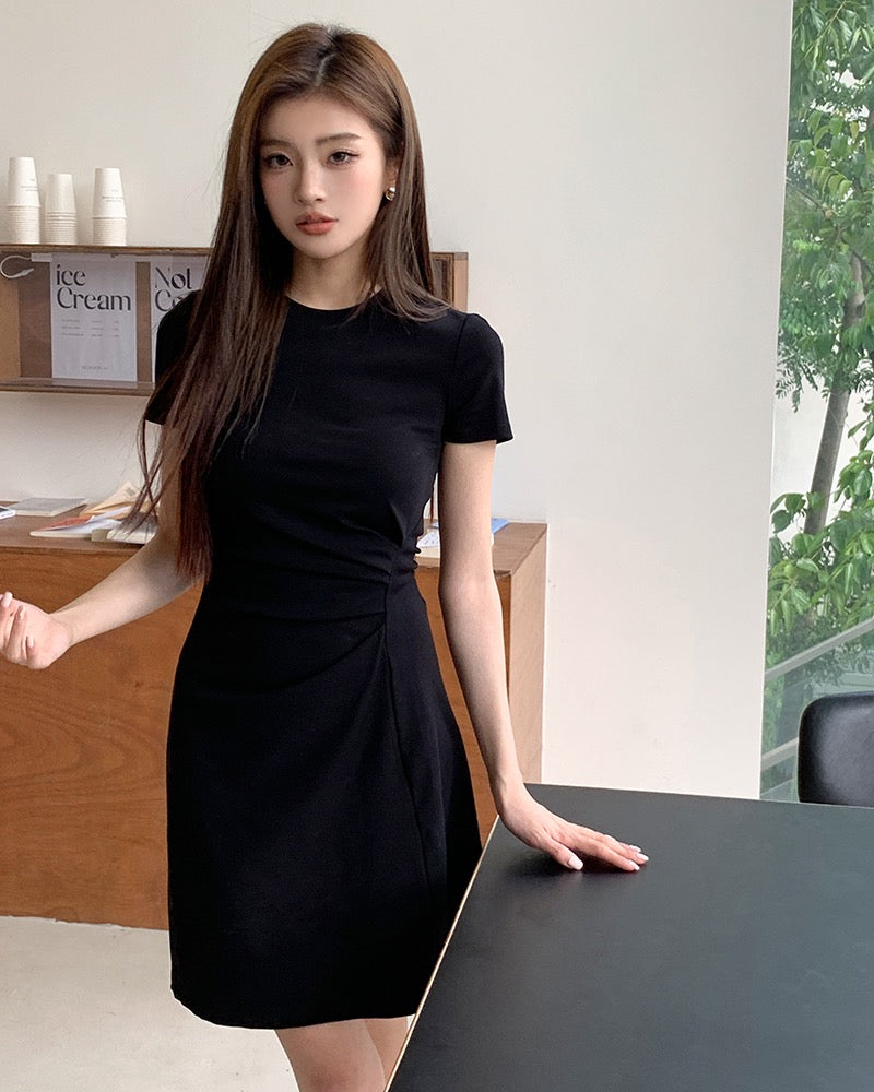 Pleated Waist-Cinching Dress