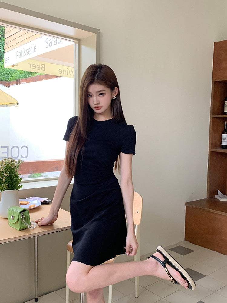 Pleated Waist-Cinching Dress