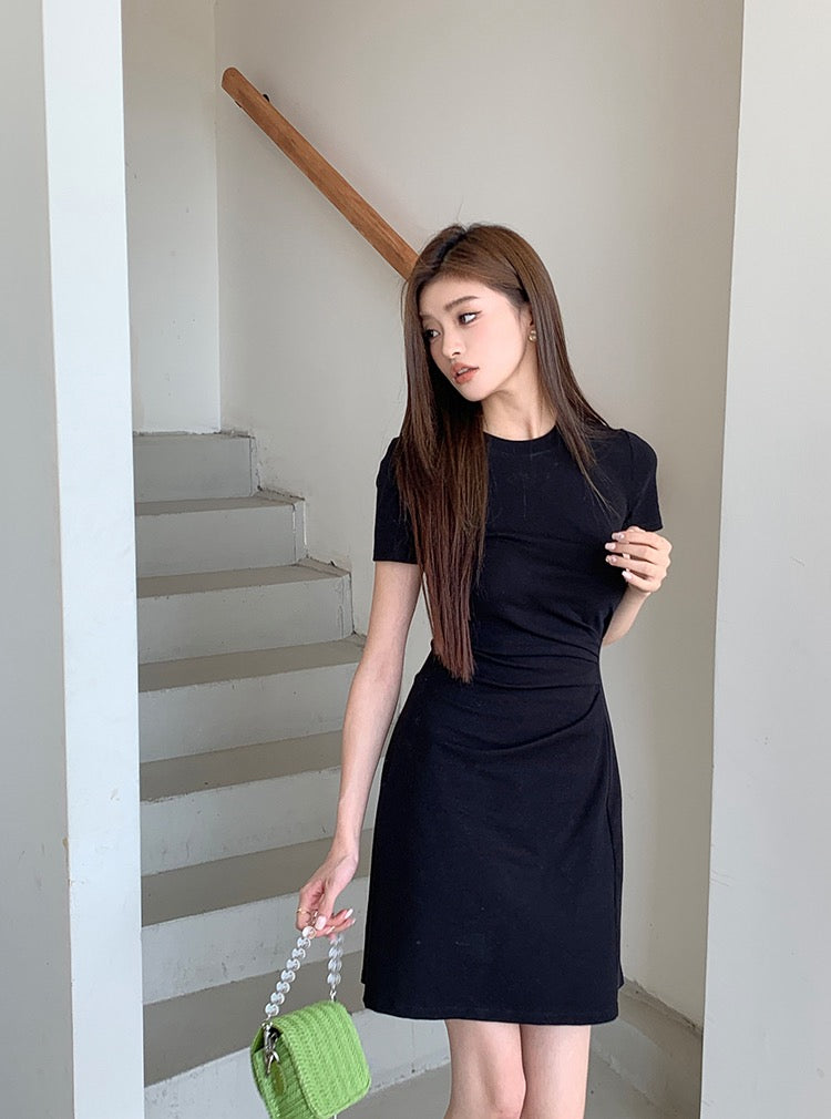 Pleated Waist-Cinching Dress