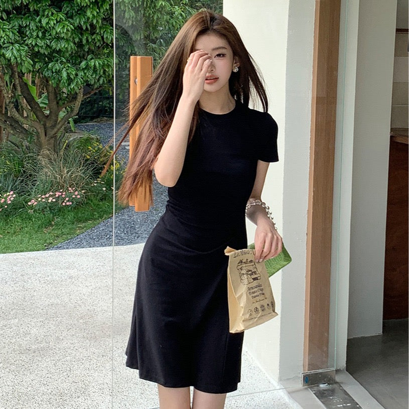 Pleated Waist-Cinching Dress