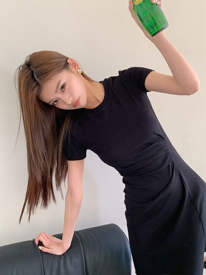 Pleated Waist-Cinching Dress