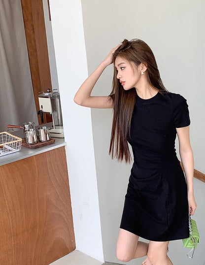 Pleated Waist-Cinching Dress