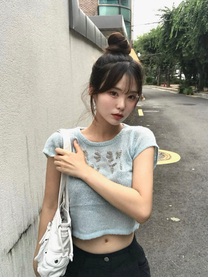 鉤花刺繡針織top