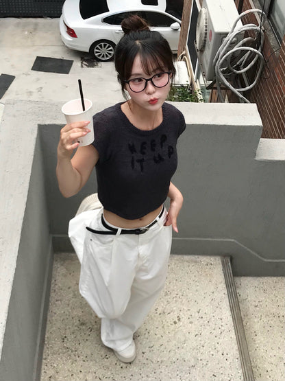 鉤花刺繡針織top