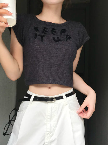 鉤花刺繡針織top