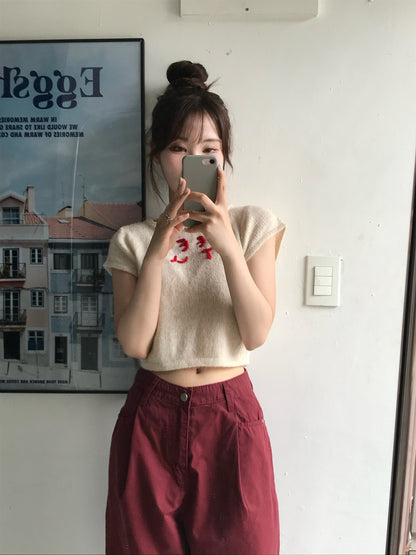 鉤花刺繡針織top