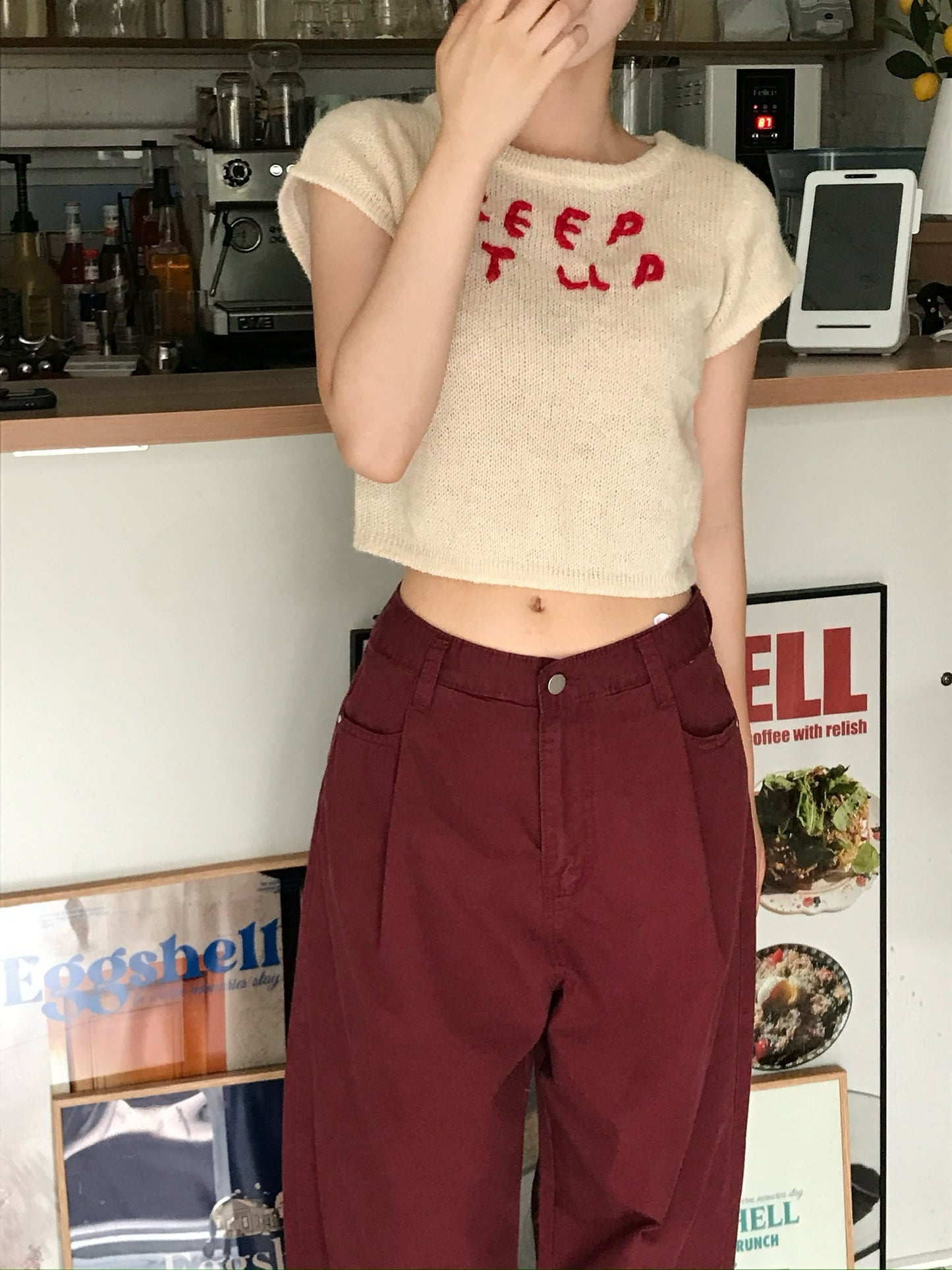 鉤花刺繡針織top